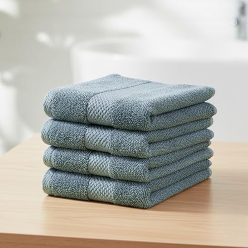 Earthy Fables Premium Face Towels - 100% Combed Cotton, 600 GSM, Ultra Soft, Quick Dry & Highly Absorbent, for Gym, Travel & Acne-Prone Skin, 30x30 cm, Set of 4 (Aqua) - Image 1