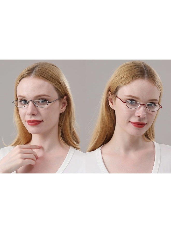 REAVEE Retro Designer Alloy Half Moon Reading Glasses Women 2.5,REAVEE 2-Pack Half Frame Stylish Slim Reader with Pouch, Red and Gun Grey - Image 4