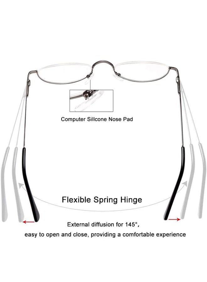 REAVEE Retro Designer Alloy Half Moon Reading Glasses Women 2.5,REAVEE 2-Pack Half Frame Stylish Slim Reader with Pouch, Red and Gun Grey - Image 5