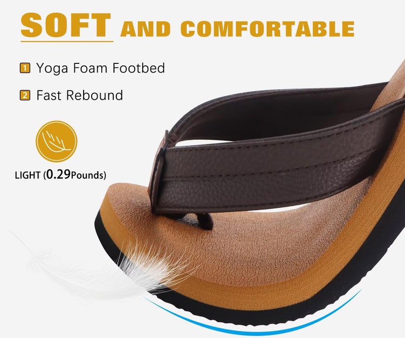 KuaiLu Men's Leather Flip Flops Arch Support Summer Beach Pool Water Thong Sandals Waterproof Rubber Walking Shoes Slip on Orthotic Casual Sport Cushioned Wide Slides Shower Slippers Khaki Size 7 - Image 3