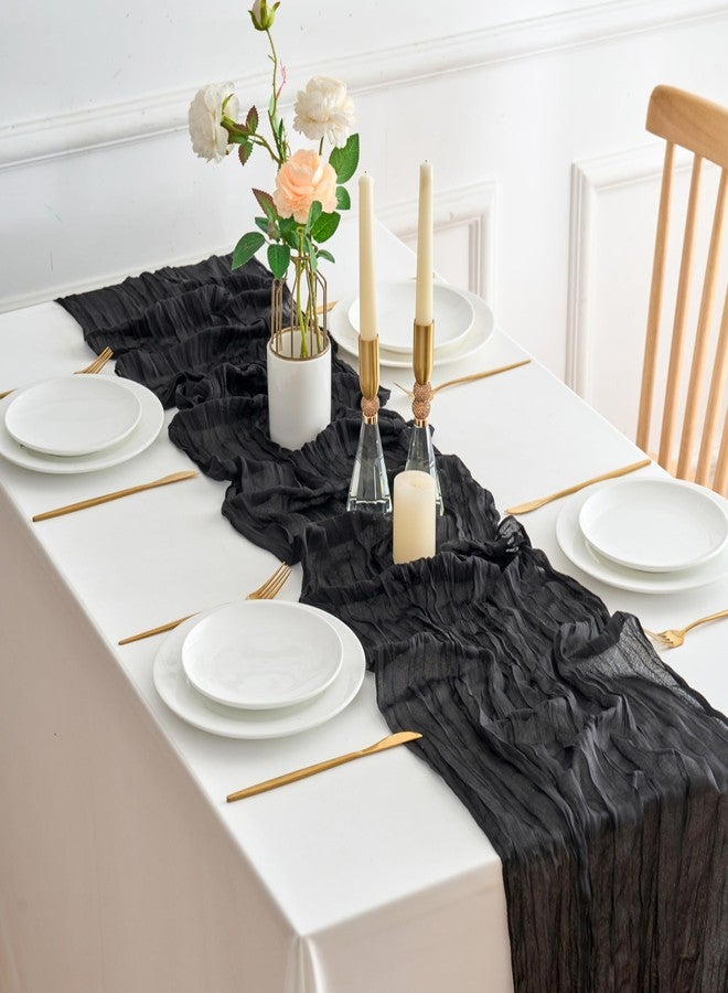 KingCheer 4 Pack 18x120 Inch Black Cheesecloth Table Runner 10FT Long Cheese Cloth Boho Rustic Gauze Table Runner for Wedding Baby Shower Birthday Party Home Decor - Image 4