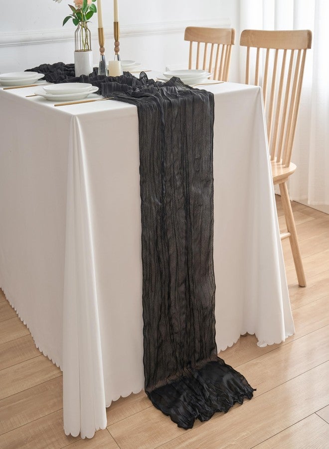 KingCheer 4 Pack 18x120 Inch Black Cheesecloth Table Runner 10FT Long Cheese Cloth Boho Rustic Gauze Table Runner for Wedding Baby Shower Birthday Party Home Decor - Image 3