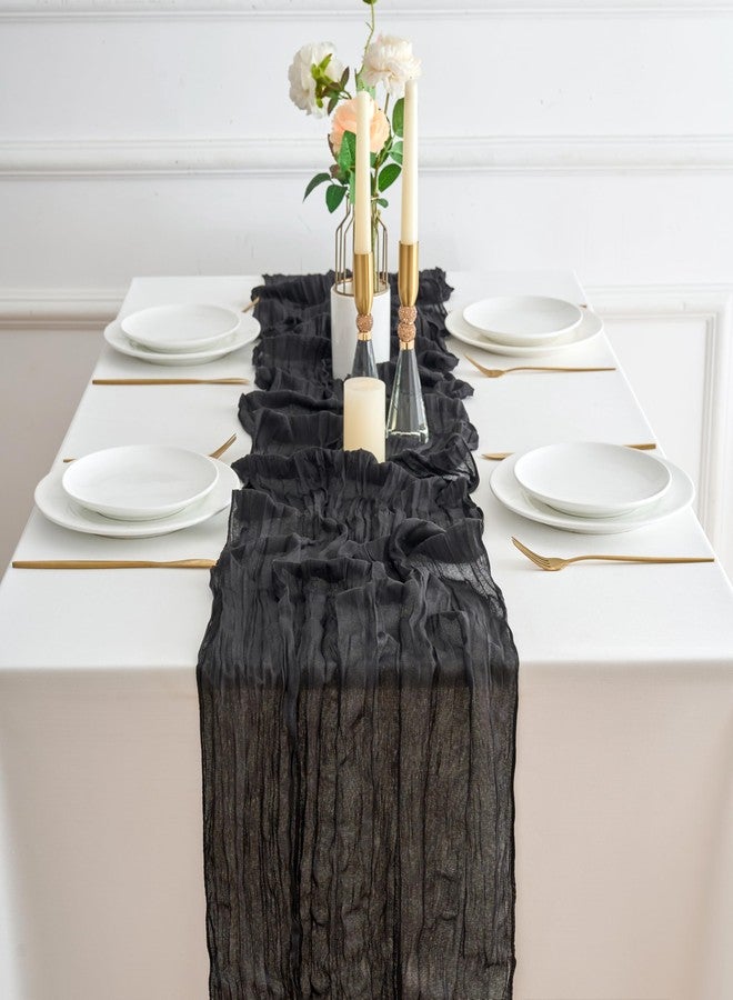 KingCheer 4 Pack 18x120 Inch Black Cheesecloth Table Runner 10FT Long Cheese Cloth Boho Rustic Gauze Table Runner for Wedding Baby Shower Birthday Party Home Decor - Image 5