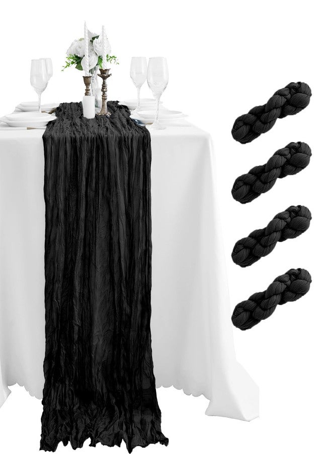 KingCheer 4 Pack 18x120 Inch Black Cheesecloth Table Runner 10FT Long Cheese Cloth Boho Rustic Gauze Table Runner for Wedding Baby Shower Birthday Party Home Decor - Image 1