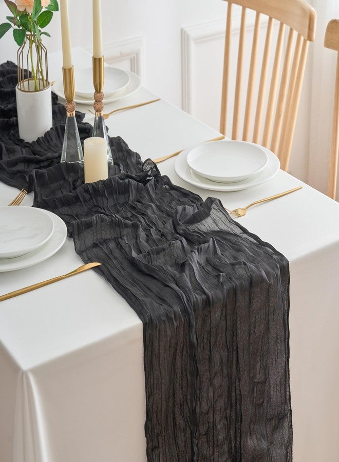 KingCheer 4 Pack 18x120 Inch Black Cheesecloth Table Runner 10FT Long Cheese Cloth Boho Rustic Gauze Table Runner for Wedding Baby Shower Birthday Party Home Decor - Image 2