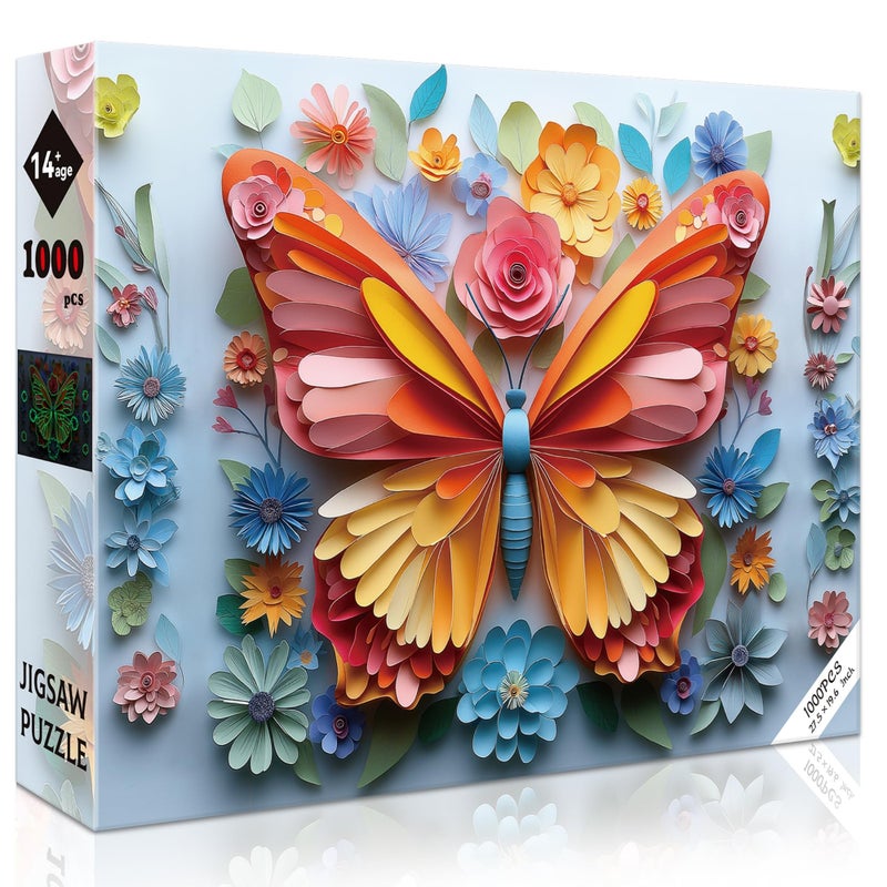 R RUCKERCO 1000 Piece Puzzle for Adults Butterfly Noctilucous Jigsaw Puzzles Challenging 3D Puzzles Stunning Flower Art Wall Decor Gift for Adult Puzzle Lovers 275x196 Inch - Image 3