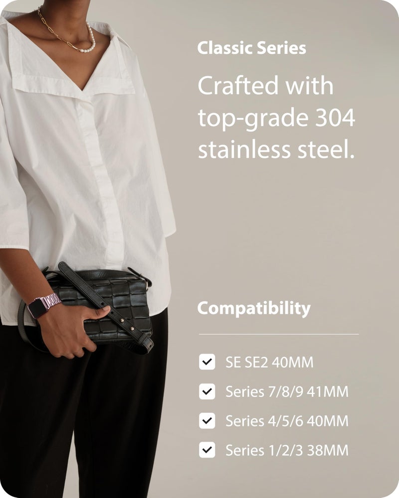 Fullmosa Metal Band Compatible with Apple Watch Bands 41mm 40mm 38mm, iWatch Band with Case for Apple Watch Series 9 8 7 6 5 4 3 2 1 SE3/2/1, Rose Pink - Image 3