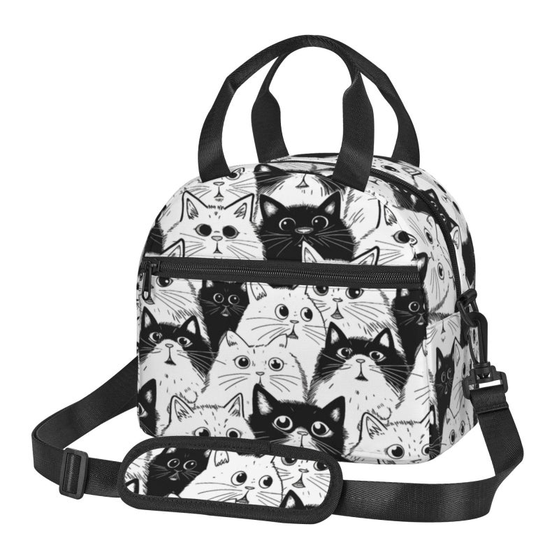 bassyil Cat Insulated Lunch Bag Reusable Lunch Box With Adjustable Shoulder Strap Cooler Tote Bag For Men Women