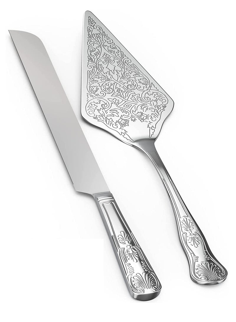 SOLARAE Set of 2 Rustic Silver Wedding Cake Knife and Serving Set for Weddings, Parties, Birthdays, and Anniversaries - Perfect Rustic Touch for Your Special Day - Image 2