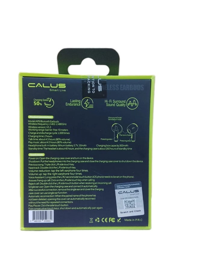 CALUS Calus AP6 TWS Wireless Bluetooth Earbuds, Hi-Fi 360° Sound Experience with Fast Charging - Image 2