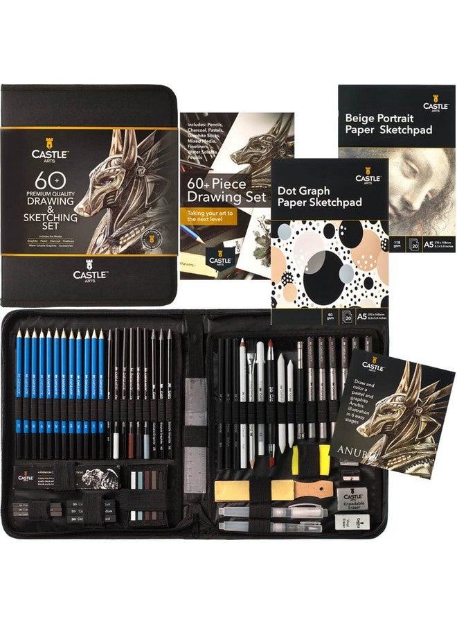 Castle Art Supplies Comprehensive Drawing And Sketching Set Graphite And Charcoal Pencils With 28Page Booklet And Sketchpads - Image 1