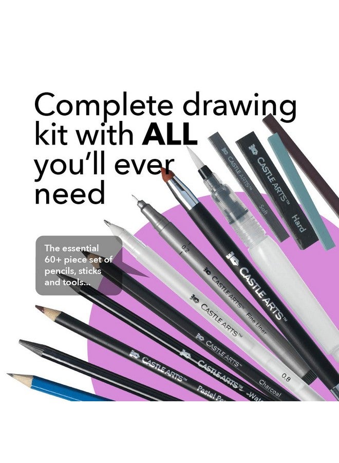 Castle Art Supplies Comprehensive Drawing And Sketching Set Graphite And Charcoal Pencils With 28Page Booklet And Sketchpads - Image 3