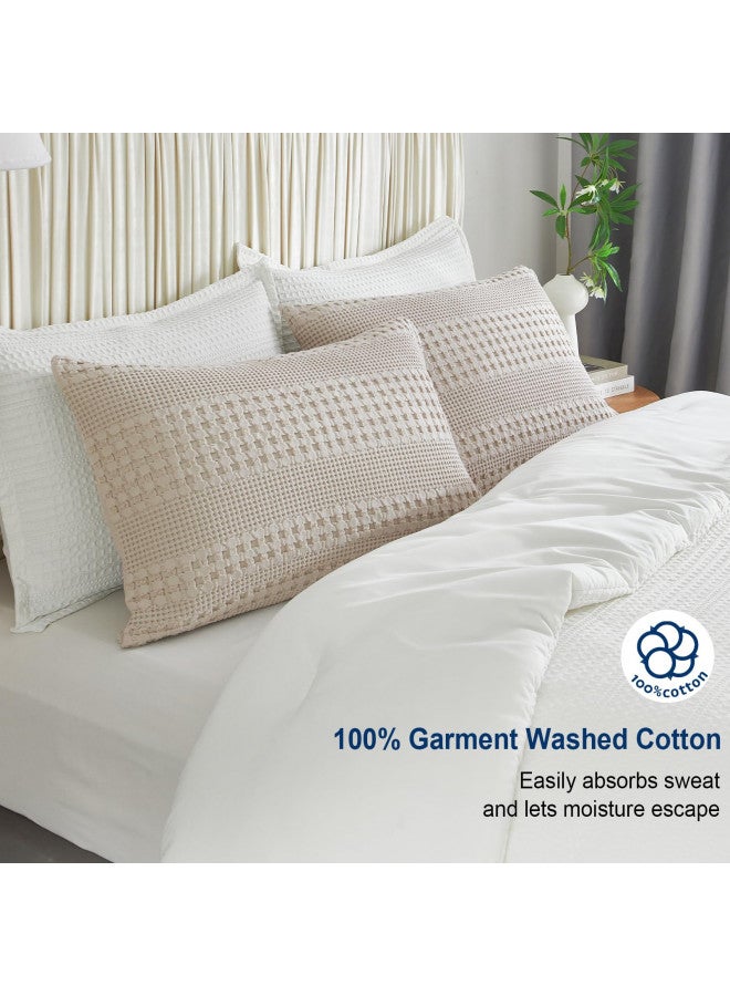 PHF PHF 100% Cotton Waffle Pillowcases King Size, 2 Pack Soft Breathable Skin-Friendly Pillow Sham, Decorative Waffle Weave Pillow Case Covers, 20" X 36", No Filling, Oatmeal  - Image 1