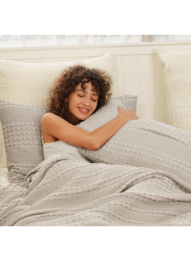 PHF PHF 100% Cotton Waffle Pillowcases King Size, 2 Pack Soft Breathable Skin-Friendly Pillow Sham, Decorative Waffle Weave Pillow Case Covers, 20" X 36", No Filling, Oatmeal  - Image 2