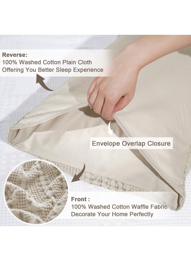 PHF PHF 100% Cotton Waffle Pillowcases King Size, 2 Pack Soft Breathable Skin-Friendly Pillow Sham, Decorative Waffle Weave Pillow Case Covers, 20" X 36", No Filling, Oatmeal  - Image 3