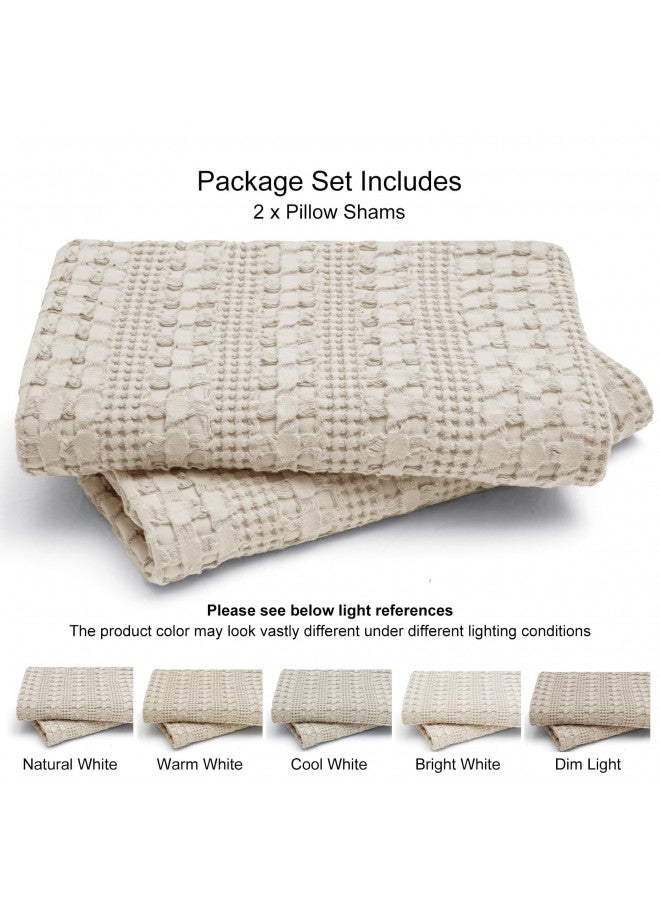 PHF PHF 100% Cotton Waffle Pillowcases King Size, 2 Pack Soft Breathable Skin-Friendly Pillow Sham, Decorative Waffle Weave Pillow Case Covers, 20" X 36", No Filling, Oatmeal  - Image 4