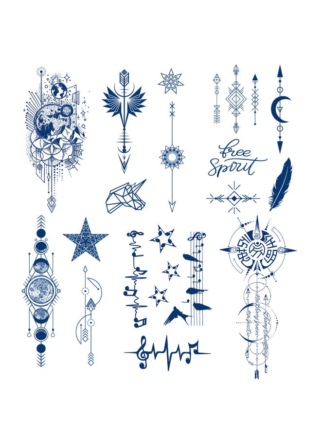 PADOUN Waterproof Semi Permanent Tattoos Pack of 6 Temporary Tattoo Kids with Arrow Stars Musical Notes Space Feathers Compass Designs Fake Tattoos - Image 2