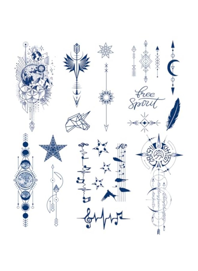 PADOUN Waterproof Semi Permanent Tattoos Pack of 6 Temporary Tattoo Kids with Arrow Stars Musical Notes Space Feathers Compass Designs Fake Tattoos - Image 1