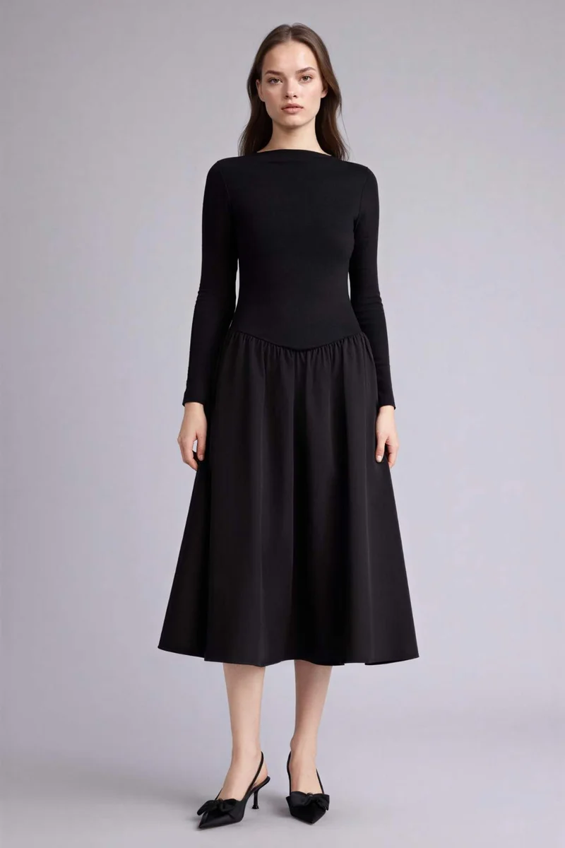 ديفاكتو Boat Collar Poplin Midi Dress