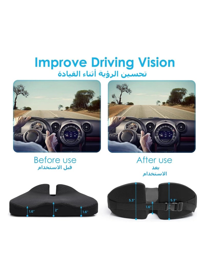 Black Memory Foam Seat Cushion for Sciatica Tailbone Pain Relief Ergonomic Office Chair Car Truck Seat Pad with Non-Slip Bottom Improves Posture Vision - Image 3