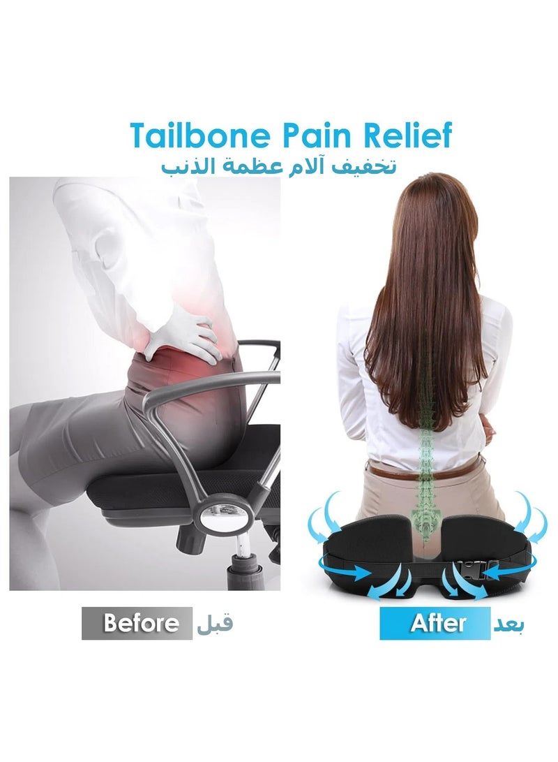 Black Memory Foam Seat Cushion for Sciatica Tailbone Pain Relief Ergonomic Office Chair Car Truck Seat Pad with Non-Slip Bottom Improves Posture Vision - Image 4