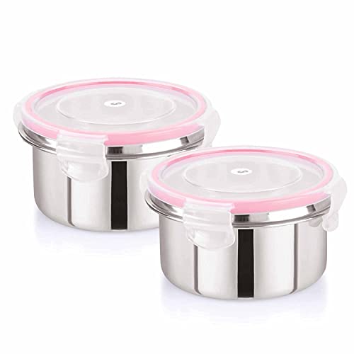 Black Olive Food Storage Box - Stainless Steel Lunch Box, 350ml Click and Seal Container, Air Tight Food Storage Box with Lid, Leak Proof Fusion Container for Daily Use in Home Office (2 Pc Set) - Image 1