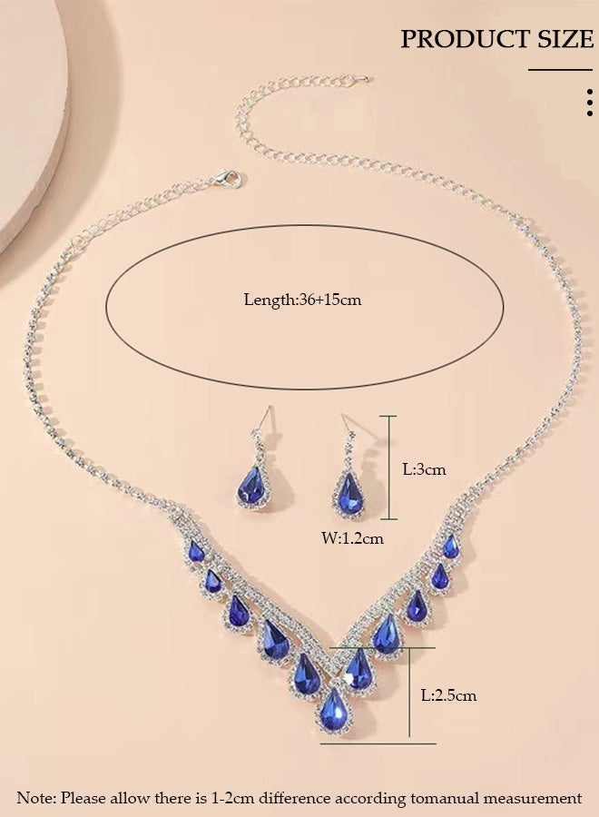 DUNISO 2pieces Jewelry Set With Necklace and Earring V Neck Crystal Bridal Wedding Jewelry Set Bridesmaid Party Choker Necklace Water Drop Pendant Earrings Sets for Women and Girls - Image 2