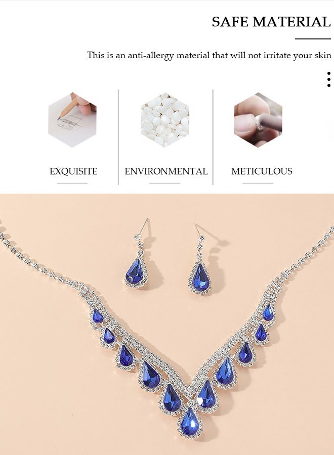DUNISO 2pieces Jewelry Set With Necklace and Earring V Neck Crystal Bridal Wedding Jewelry Set Bridesmaid Party Choker Necklace Water Drop Pendant Earrings Sets for Women and Girls - Image 4