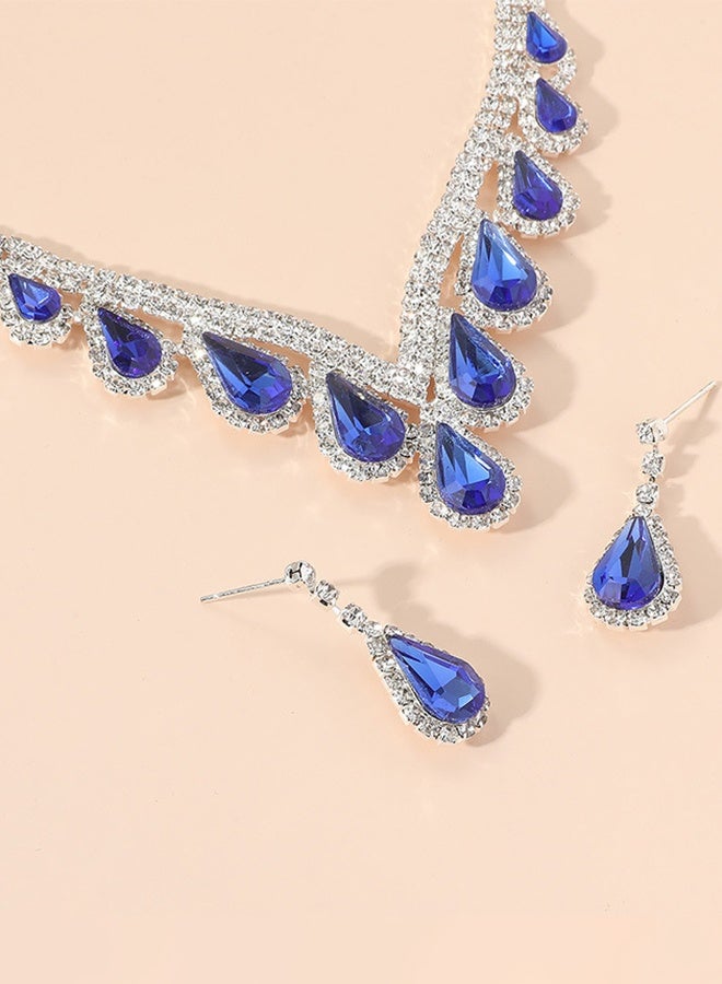 DUNISO 2pieces Jewelry Set With Necklace and Earring V Neck Crystal Bridal Wedding Jewelry Set Bridesmaid Party Choker Necklace Water Drop Pendant Earrings Sets for Women and Girls - Image 3