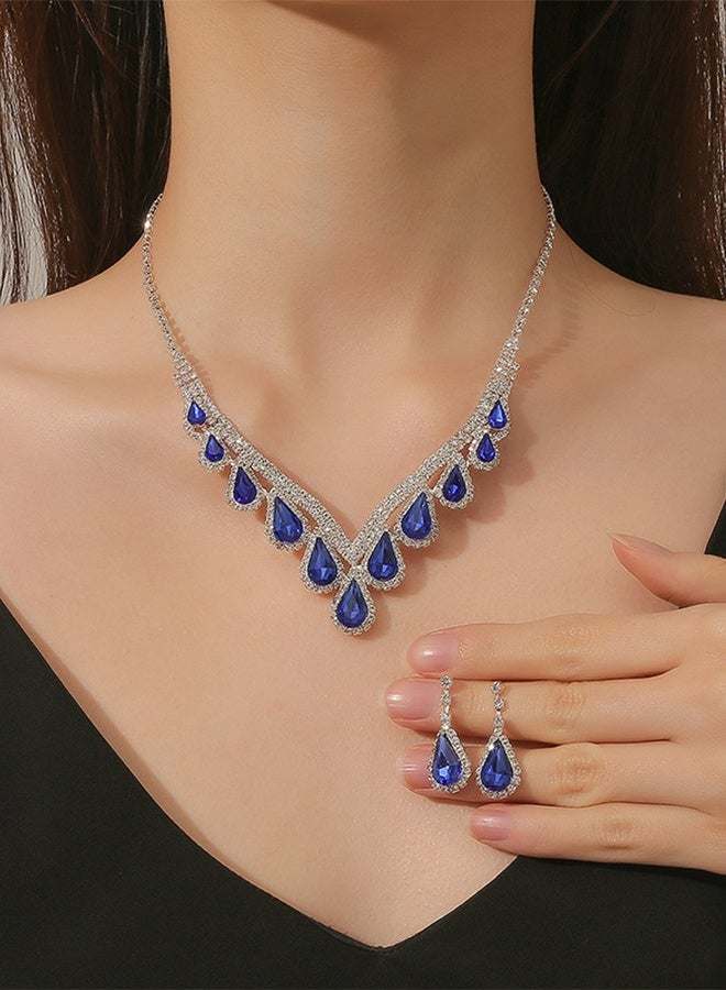 DUNISO 2pieces Jewelry Set With Necklace and Earring V Neck Crystal Bridal Wedding Jewelry Set Bridesmaid Party Choker Necklace Water Drop Pendant Earrings Sets for Women and Girls - Image 5