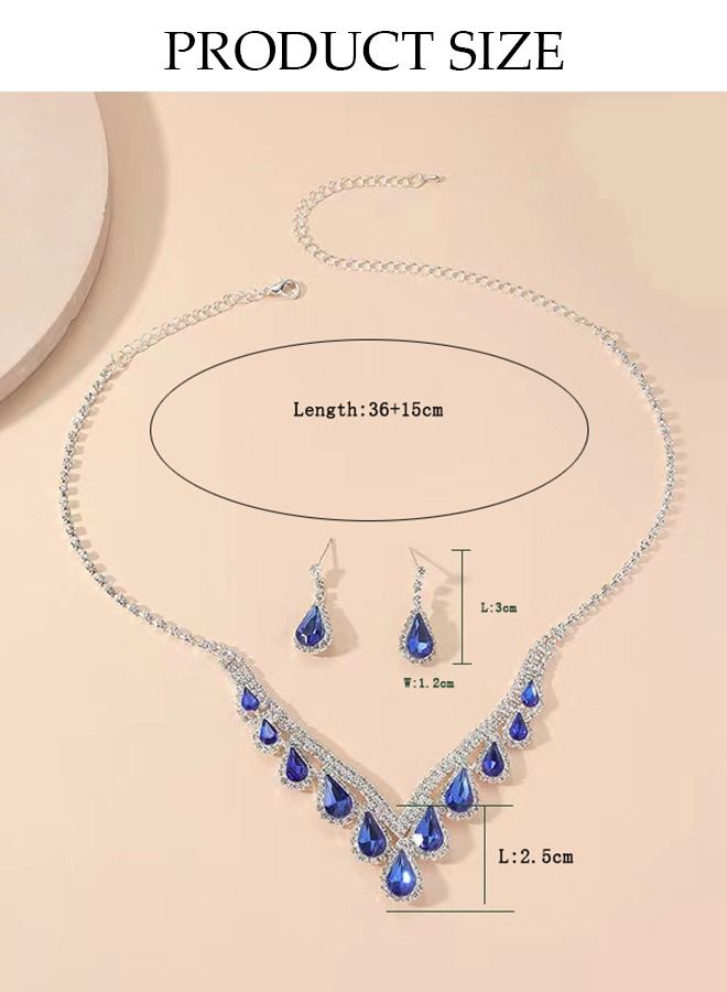 DUNISO 2pieces Jewelry Set With Necklace and Earring V Neck Crystal Bridal Wedding Jewelry Set Bridesmaid Party Choker Necklace Water Drop Pendant Earrings Sets for Women and Girls  - Image 4