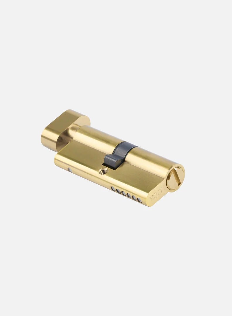 CINCINNO Premium 70mm Full Brass Bathroom Door Cylinder Lock with Knob & Coin Turn – Privacy Thumb Turn Lock with 5-Year Warranty, Anti-Rust Euro Cylinder, Silent Lock – (Gold Plated) 