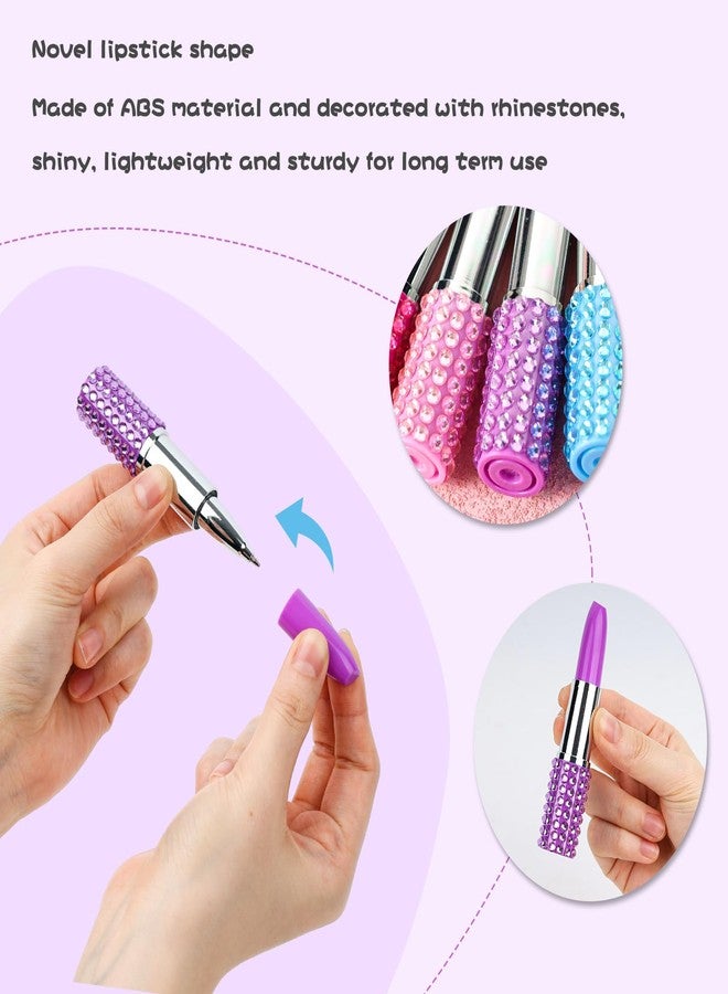 DomeStar 24PCS Lipstick Shape Pens, Creative Ballpoint Pens Rhinestone Crystal Ballpoint Pen Lipstick Cute Ball Pen for Office Stationery Women Girls Students Children Gift - Image 3