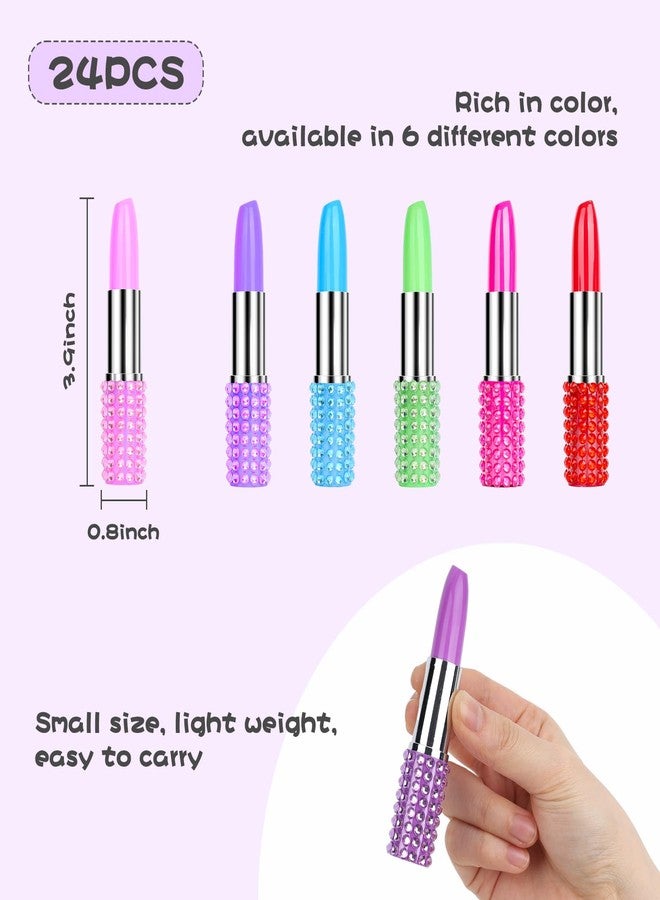 DomeStar 24PCS Lipstick Shape Pens, Creative Ballpoint Pens Rhinestone Crystal Ballpoint Pen Lipstick Cute Ball Pen for Office Stationery Women Girls Students Children Gift - Image 2