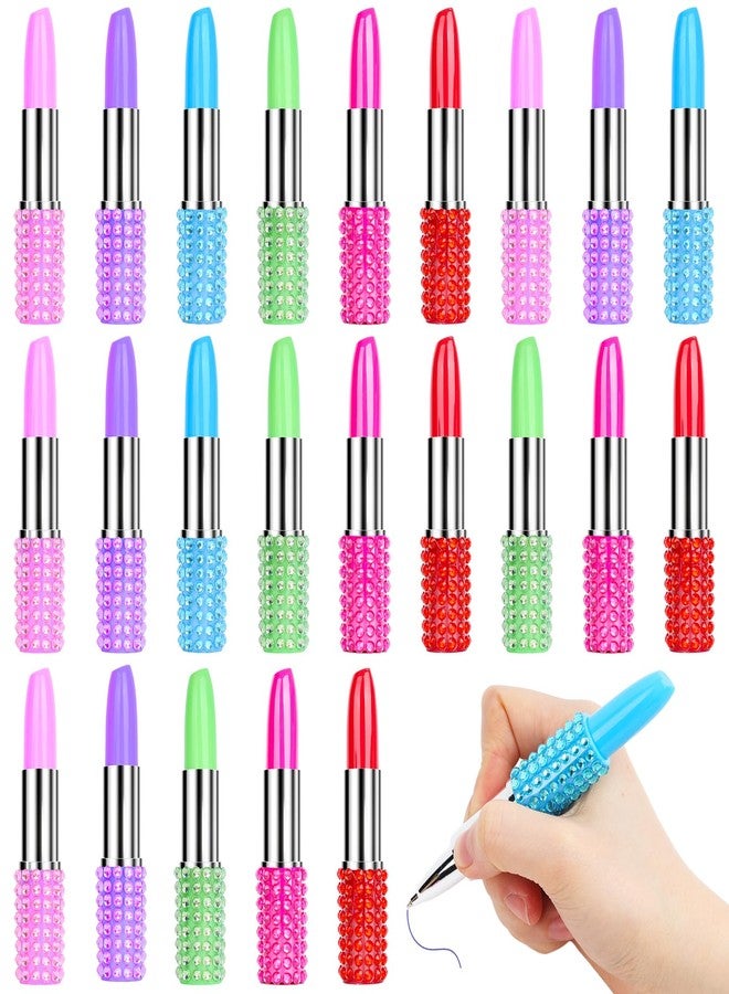 DomeStar 24PCS Lipstick Shape Pens, Creative Ballpoint Pens Rhinestone Crystal Ballpoint Pen Lipstick Cute Ball Pen for Office Stationery Women Girls Students Children Gift - Image 1