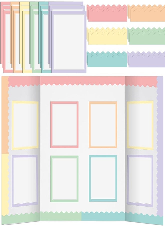 Dinifee 90 Pcs Science Fair Board Supplies Include 72 Trim Scalloped Bulletin Borders 18 Presentation Board Subtitles for Classroom Office Display(Macaron) - Image 1
