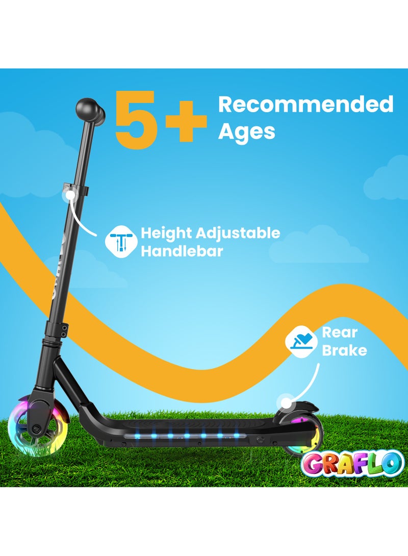 GRAFLO 2 Wheels Electric Scooter for Kids, 60W Motor, 21.6V Lithium Battery, 8KM/H Max Speed, Light-up Wheels, Height-Adjustable Handlebar, Kids Scooter with Flash Wheel & Deck Lights. - Image 5