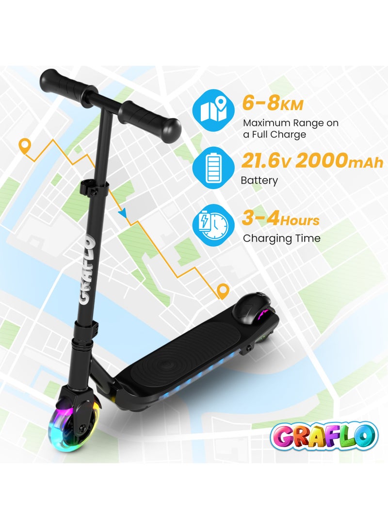 GRAFLO 2 Wheels Electric Scooter for Kids, 60W Motor, 21.6V Lithium Battery, 8KM/H Max Speed, Light-up Wheels, Height-Adjustable Handlebar, Kids Scooter with Flash Wheel & Deck Lights. - Image 3