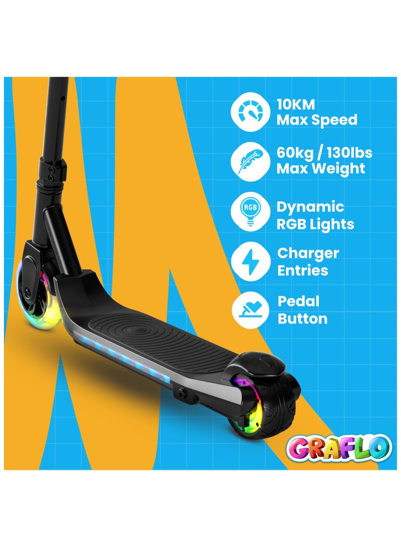 GRAFLO 2 Wheels Electric Scooter for Kids, 60W Motor, 21.6V Lithium Battery, 8KM/H Max Speed, Light-up Wheels, Height-Adjustable Handlebar, Kids Scooter with Flash Wheel & Deck Lights. - Image 4