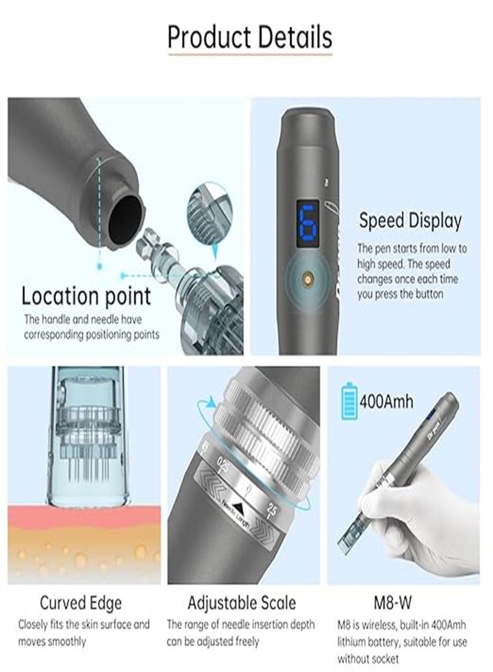 دي آر. بن قلم Dr. Pen M8 Beauty Micro-Needle الاحترافي - لاسلكي - أفضل مجموعة للعناية بالبشرة للوجه والجسم (مع خراطيش بديلة)  - Image 4