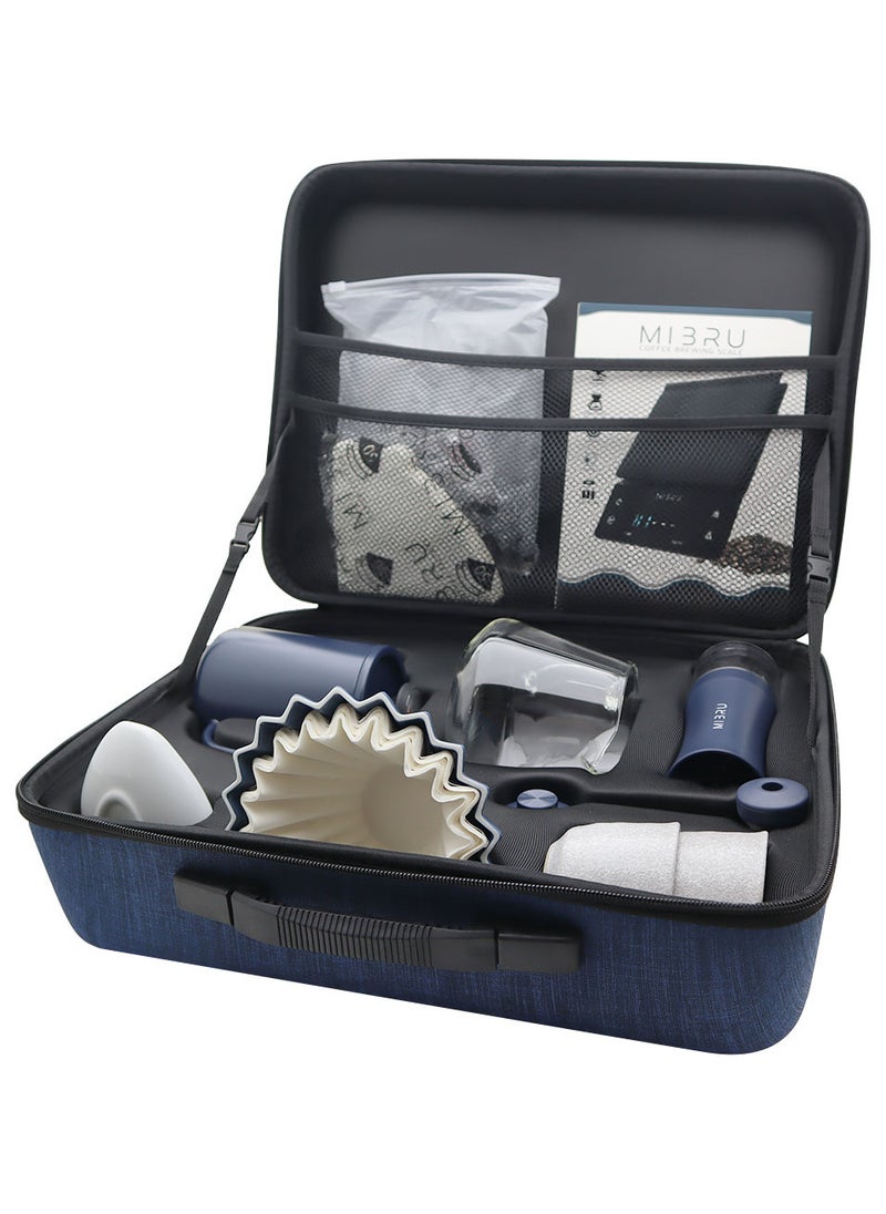 MIBRU - V60 Pour Over Premium Drip Coffee Maker Kit,14-piece Drip Coffee Maker with a dedicated coffee bag Blue, built-in coffee pot, thermometer, coffee bean weighing tray, electric coffee bean grinder, coffee bean spray bottle, coffee spoon, V60 paper coffee filter, zigzag drip filter, coffee sharing pot, hand-held slim-neck coffee pot, dripper nozzle, specialty coffee kit, specialty coffee tools, coffee machine, coffee mug, coffee cleaning kit, pour-over coffee maker accessories. - Image 1