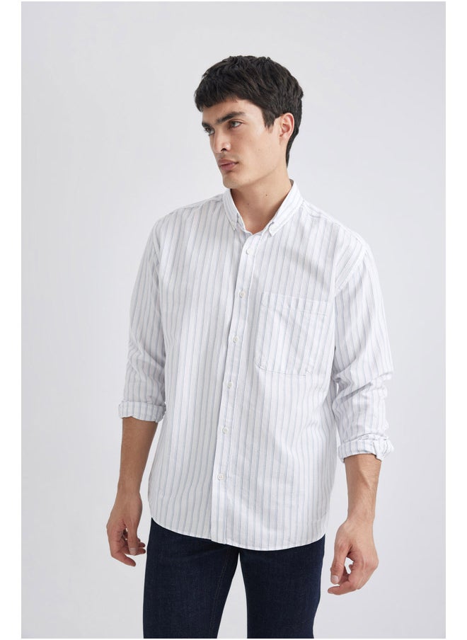 DeFacto - Man Relax Fit Button Polo Neck Woven Long Sleeve Shirt - Image 1