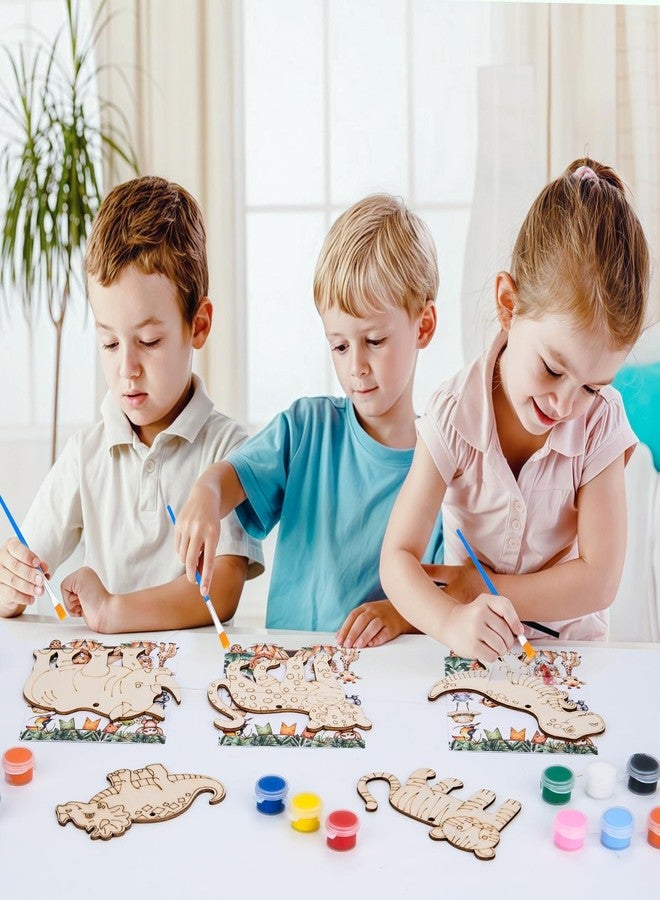 Meetory Safari Party Favors - 24 PCS Jungle Craft Kits Party Supplies DIY Safari Jungle Wooden Painting Kit Wooden Coloring Crafts Wild Animals Birthday Goodie Bags Gifts Prizes - Image 4