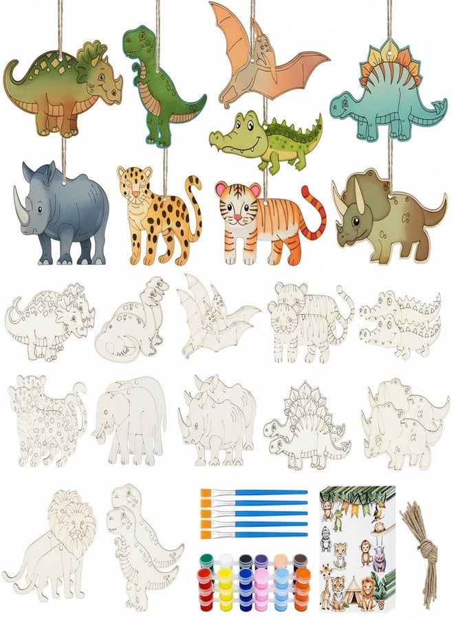 Meetory Safari Party Favors - 24 PCS Jungle Craft Kits Party Supplies DIY Safari Jungle Wooden Painting Kit Wooden Coloring Crafts Wild Animals Birthday Goodie Bags Gifts Prizes - Image 1