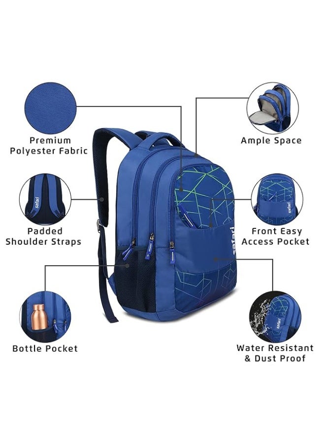Safari Hitech Large Size 35 Ltrs Water Resistant Standard 4 Compartment Backpack - Blue - Image 3