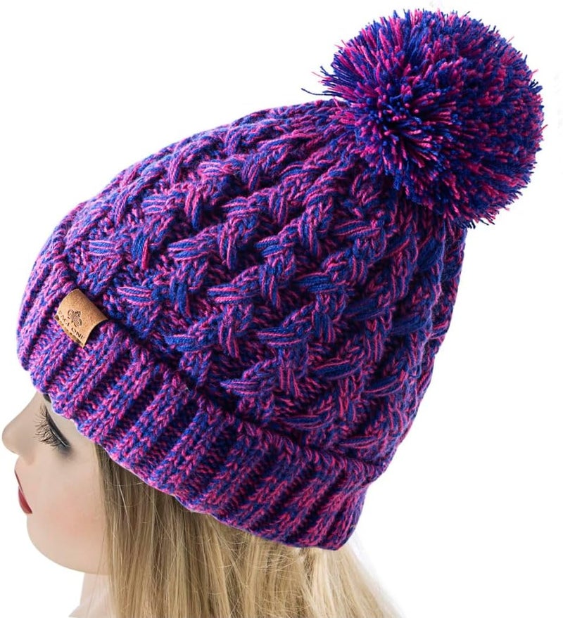 PAGE ONE Womens Winter Ribbed Beanie Crossed Cap Chunky Cable Knit Pompom Soft Warm Hat - Image 3