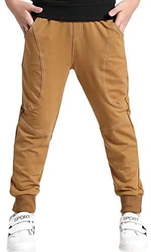 BINPAW Kids Cotton Active Sports Basic Outdoor Jogger Sweat Pants with Pockets for Little Boys & Big Boys, Brown, Age 6T-7T (6-7 Years) = Tag 130 - Image 1