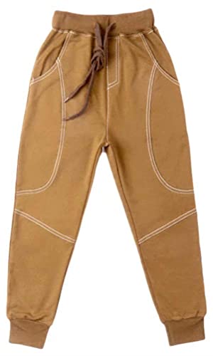 BINPAW Kids Cotton Active Sports Basic Outdoor Jogger Sweat Pants with Pockets for Little Boys & Big Boys, Brown, Age 6T-7T (6-7 Years) = Tag 130 - Image 3