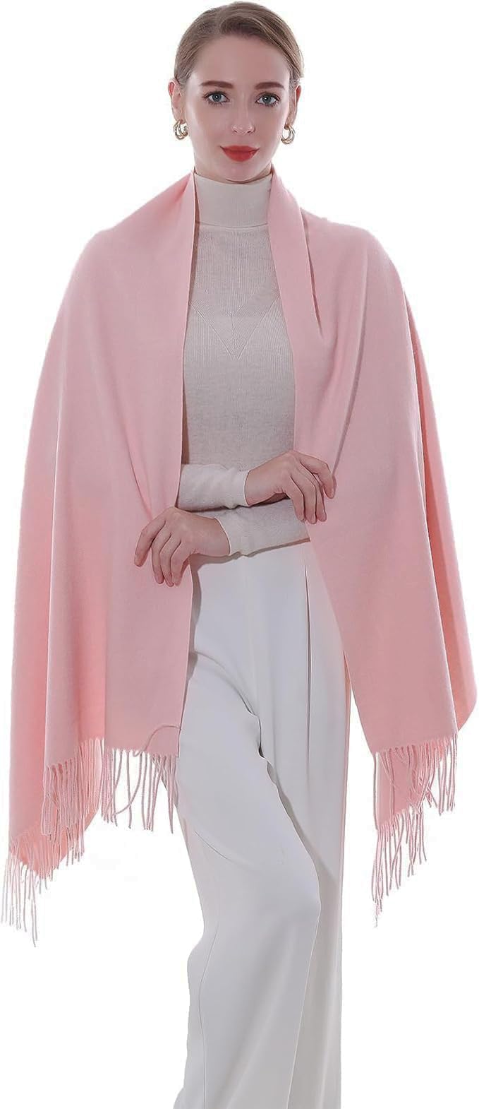 Alexvyan Pink Plain Winter Stole Warm Long Stoles Shawls Long Solid Scarves Woolen Women Casual Scarf Soft Wrap for Casual Formal Occassions- 200CM*70CM - Image 3