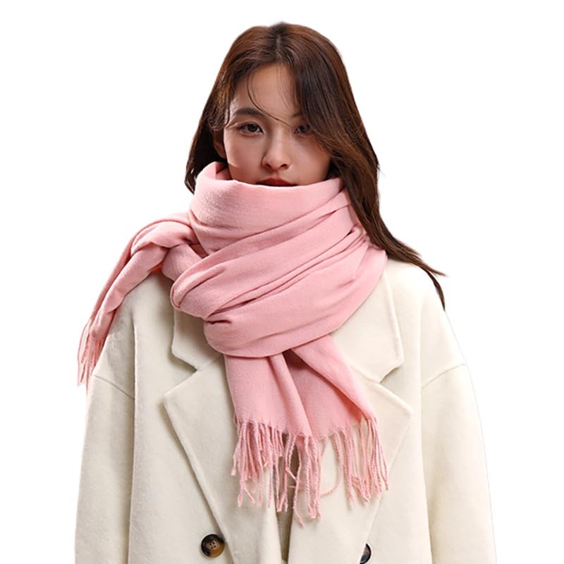 Alexvyan Pink Plain Winter Stole Warm Long Stoles Shawls Long Solid Scarves Woolen Women Casual Scarf Soft Wrap for Casual Formal Occassions- 200CM*70CM - Image 1